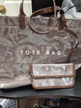 Clear Brown Tote Bag with Matching Pouch